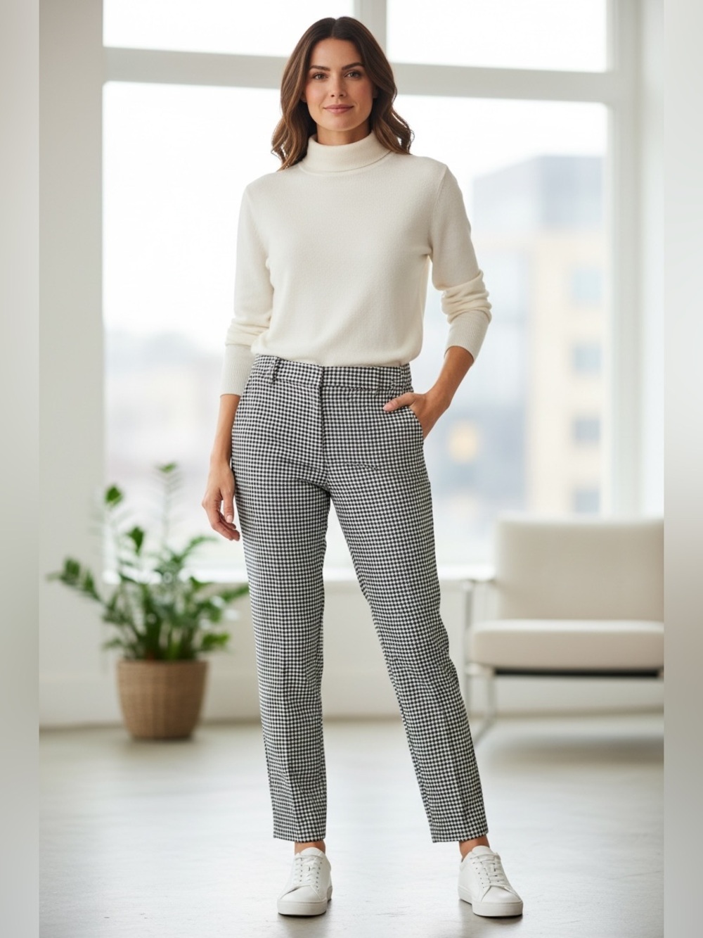 Ann Taylor Black & White Mini Houndstooth Cropped Pants 14P